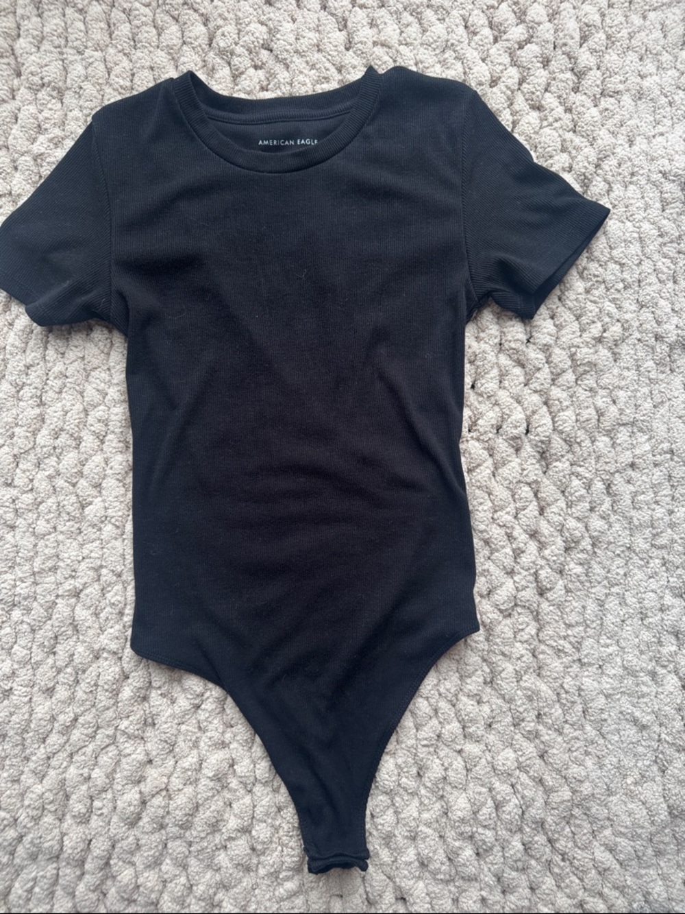 American Eagle Outfitters Black Ribbed Short-Sleeve Bodysuit